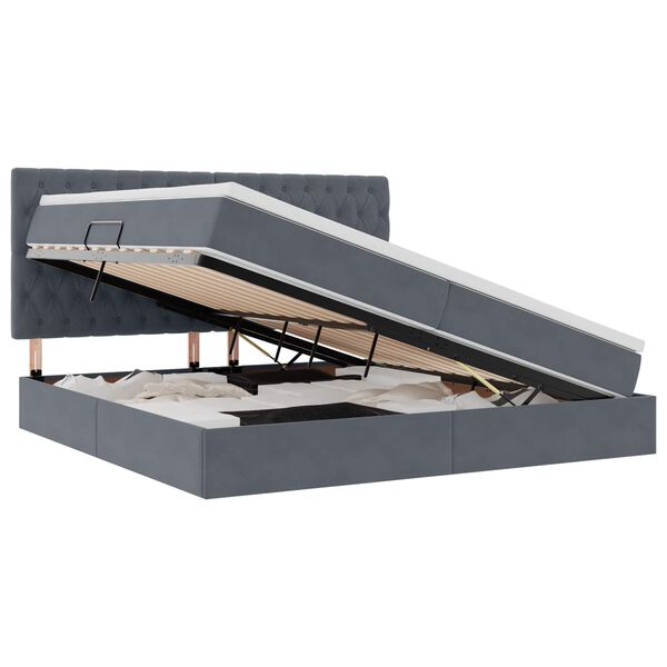 vidaXL Cama com arruma&ccedil;&atilde;o e LED Cinza Escuro 200 x 200 cm Veludo