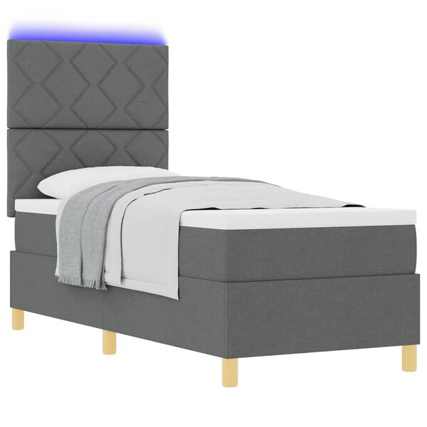 vidaXL Cama Box Spring LED com colch&atilde;o Cinza Escuro 80 x 200 cm tecido