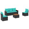 vidaXL Conjunto de sof&aacute; de jardim com 6 pe&ccedil;as e almofadas em rattan sint&eacute;tico preto
