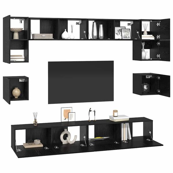 vidaXL Conjunto de m&oacute;vel de TV 8 pcs Carvalho Preto Madeira processada