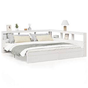 vidaXL Cama com estante sem colch&atilde;o 200x200 cm pinho maci&ccedil;o branco
