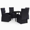 vidaXL 5 pcs conjunto de jantar p/ jardim c/ almofad&otilde;es preto