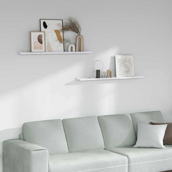 vidaXL Prateleira de Parede 2 pcs M&aacute;rmore Branco 100 x 9 x 3 cm