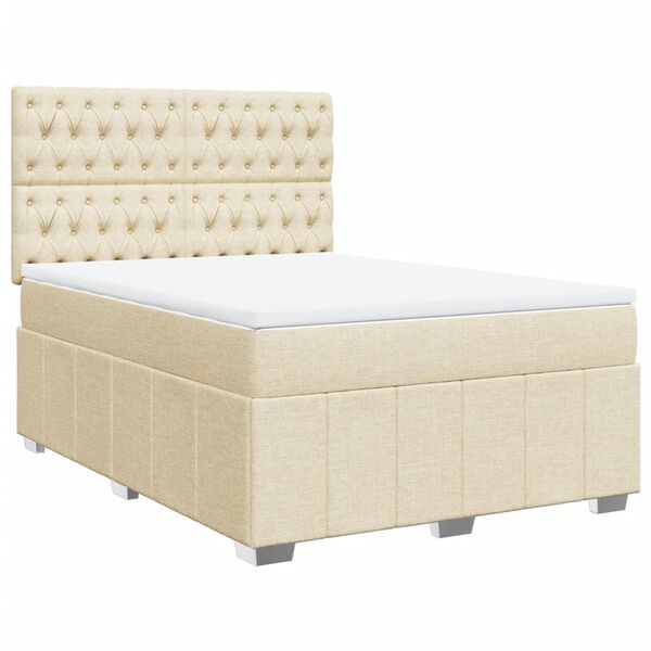 vidaXL Cama com molas/colch&atilde;o 140x190 cm tecido cor creme
