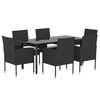 vidaXL 7 pcs conjunto de jantar p/ jardim c/ almofad&otilde;es vime PE preto