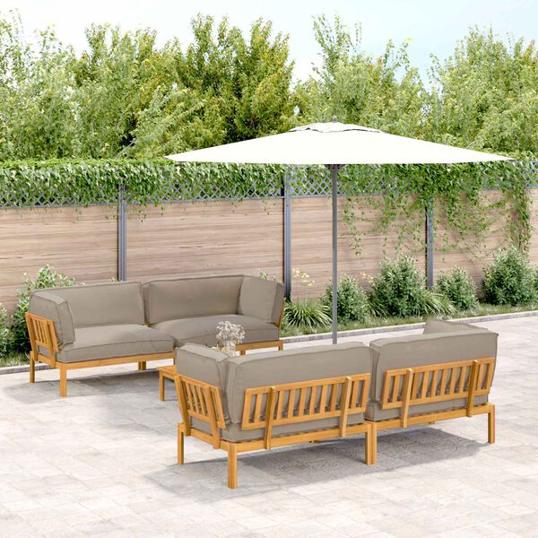 vidaXL Conjunto de Sof&aacute;s com almofada Liso 5 pcs Cinzento-acastanhado