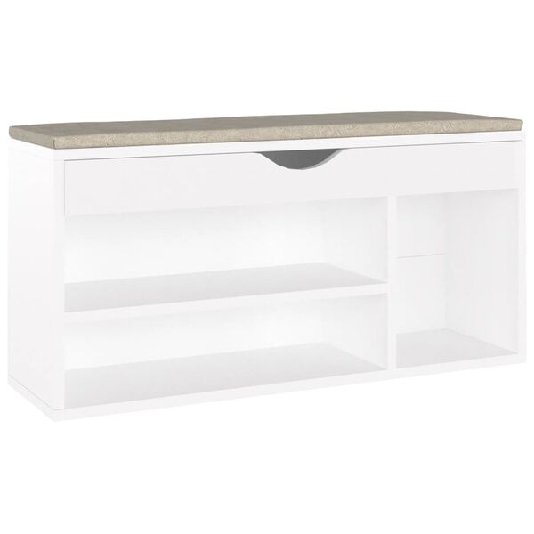 vidaXL Banco sapateira c/ almofad&atilde;o contraplacado 104x30x49 cm branco
