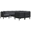 vidaXL 10 pcs conjunto lounge jardim c/ almofadões pinho maciço preto