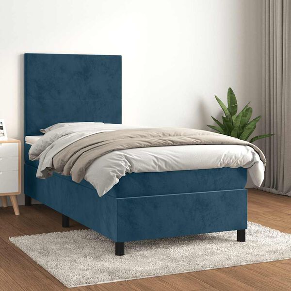 vidaXL Cama com molas/colch&atilde;o 90x190 cm veludo azul-escuro