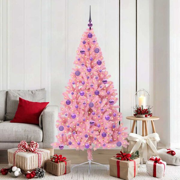 vidaXL &Aacute;rvore de Natal Artificial Pr&eacute;-iluminada Rosa 180 cm PVC