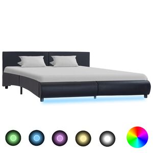 vidaXL Estrutura de cama c/ LED 180x200 cm couro artificial preto