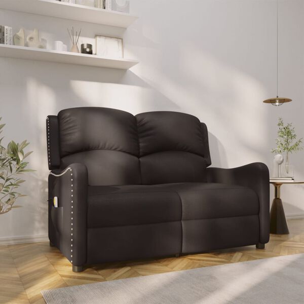 vidaXL Poltrona massagens 2lug. reclin&aacute;vel couro art. preto brilhante