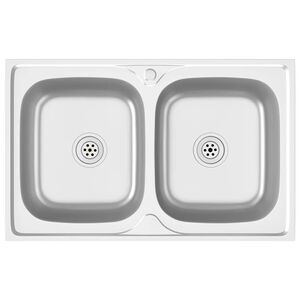 vidaXL Lava-lou&ccedil;a cozinha + cuba dupla 800x500x155mm a&ccedil;o inox prateado
