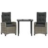 vidaXL 3 pcs conjunto de jantar p/ jardim c/ almofad&otilde;es vime PE cinza