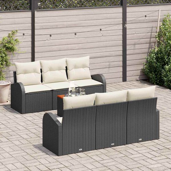 vidaXL Conjunto de Sof&aacute; de Jardim 7 pcs Preto e Creme vime PE
