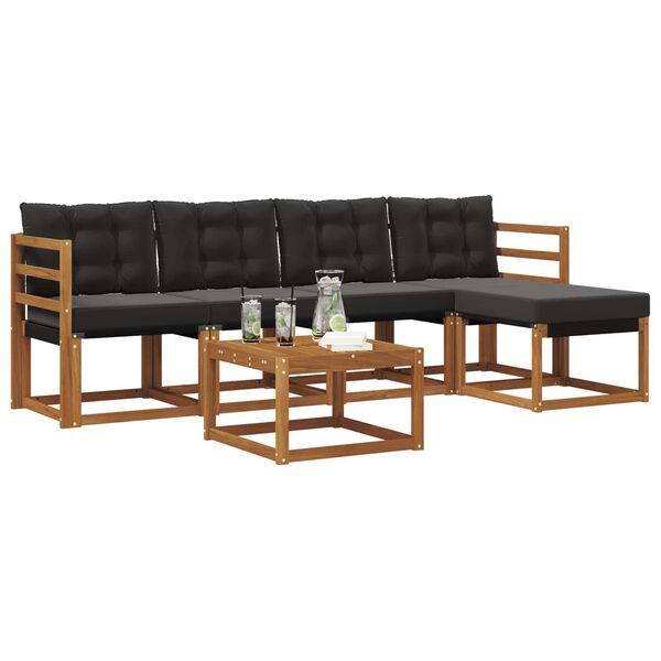vidaXL Conjunto de Sof&aacute;s para Exterior 6 pcs Natural e Preto