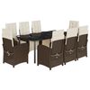 vidaXL 9 pcs conjunto jantar p/ jardim c/ almofad&otilde;es vime PE castanho