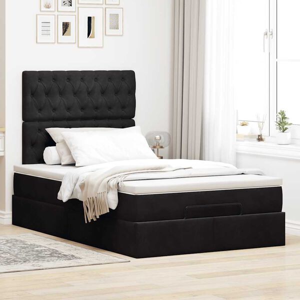 vidaXL Estrutura de cama otomana com colch&otilde;es 120x200 cm veludo preto