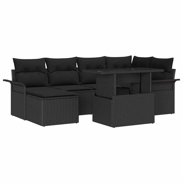 vidaXL Conjunto de Sof&aacute; de Jardim 7 pcs Preto Rattan Sint&eacute;tico