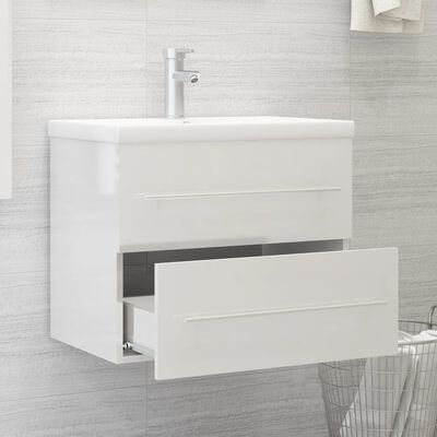 vidaXL Armário + lavatório embutido derivados madeira branco brilhante