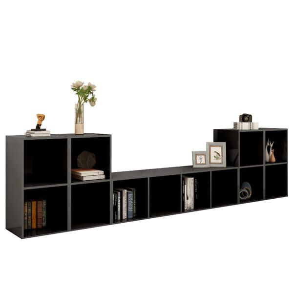 vidaXL 5 pcs conjunto de m&oacute;veis TV derivados madeira cinza brilhante