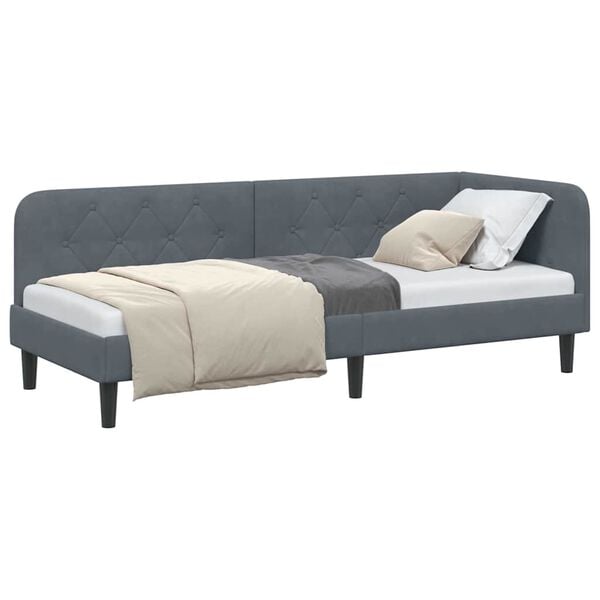 vidaXL Estrutura de Cama de Canto Cinza Escuro 80 x 200 cm Veludo