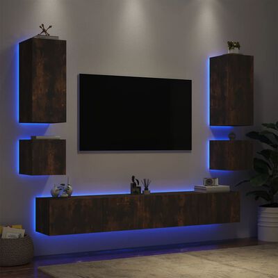vidaXL 6 pcs móveis de parede para TV com luzes LED carvalho fumado