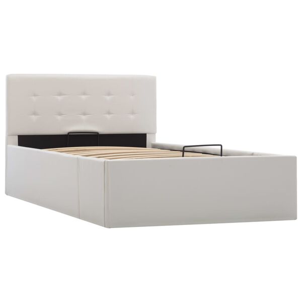 vidaXL Cama hidr&aacute;ulica c/ arruma&ccedil;&atilde;o 90x200cm couro artificial branco