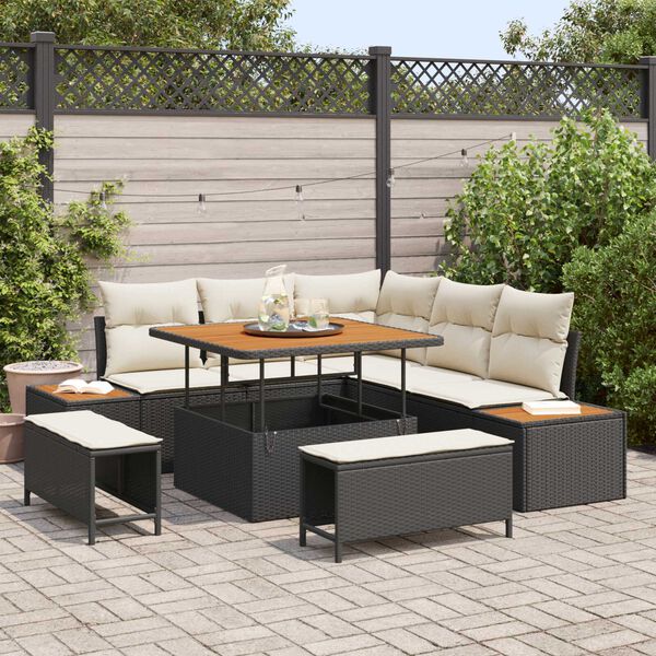 vidaXL Conjunto de Sof&aacute; de Jardim 8 pcs Preto vime PE