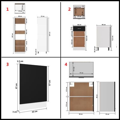 vidaXL 7 pcs conjunto armários de cozinha contraplacado preto