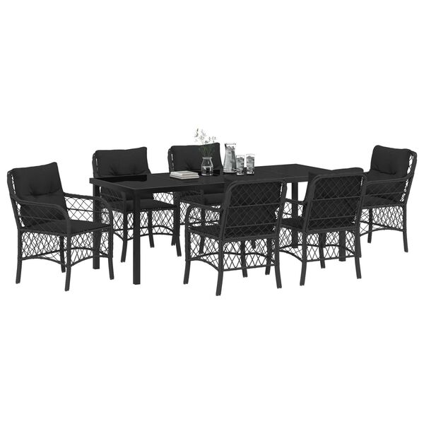 vidaXL Conjunto de Jantar para Jardim com almofada 7 pcs Preto vime PE