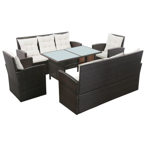 vidaXL 5 pcs conjunto lounge jardim c/ almofad&otilde;es vime PE castanho