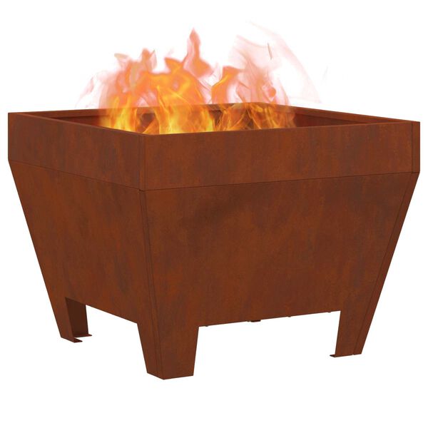 vidaXL Fire Pit Castanho 50 x 50 x 38 cm A&ccedil;o resistente &agrave;s intemp&eacute;ries