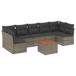 vidaXL 8 pcs conjunto sof&aacute;s de jardim c/ almofad&otilde;es vime PE cinzento