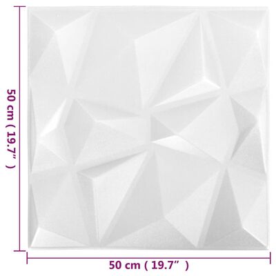 vidaXL Painéis de parede 3D 48 pcs 50x50 cm 12 m² branco diamante