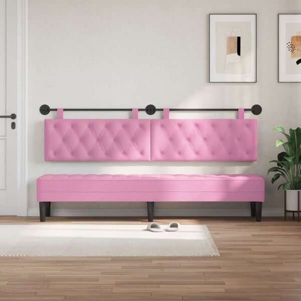 vidaXL Cabeceira Suspensa Rosa 210 x 55 x 7 cm tecido