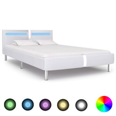vidaXL Estrutura de cama c/ LEDs 120x200 cm couro artificial branco