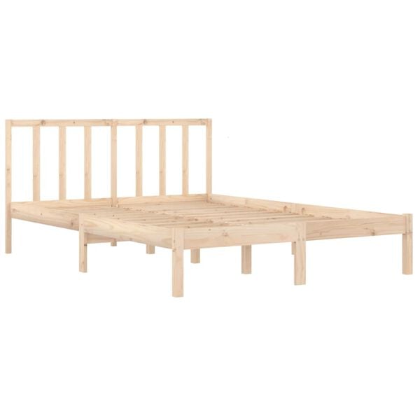 vidaXL Estrutura de cama casal 135x190 cm pinho maci&ccedil;o