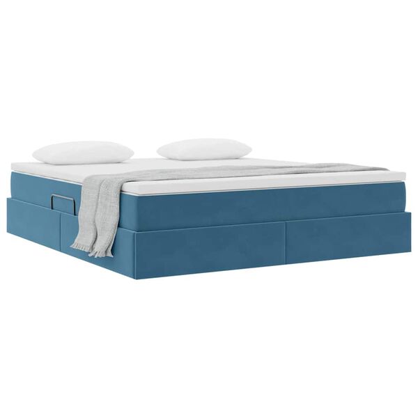 vidaXL Cama com arruma&ccedil;&atilde;o e colch&atilde;o Azul Escuro 160 x 200 cm Veludo