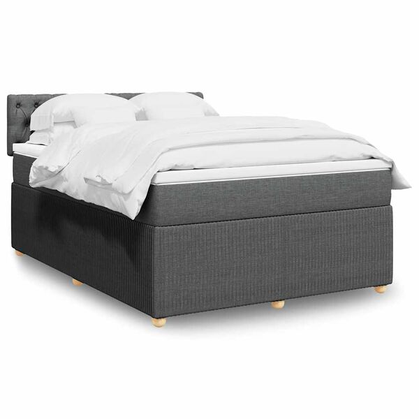 vidaXL Cama com molas/colch&atilde;o 140x190 cm tecido cinzento-escuro