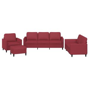 vidaXL 4 pcs conjunto sof&aacute;s c/ almofad&otilde;es couro artif. vermelho tinto