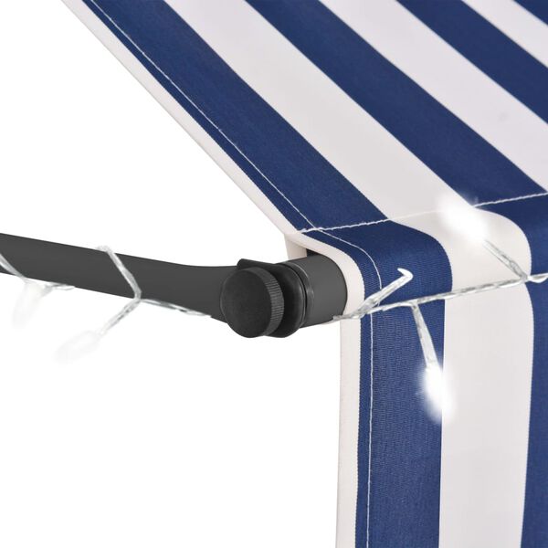vidaXL Toldo retr&aacute;til manual com LED 250 cm azul e branco