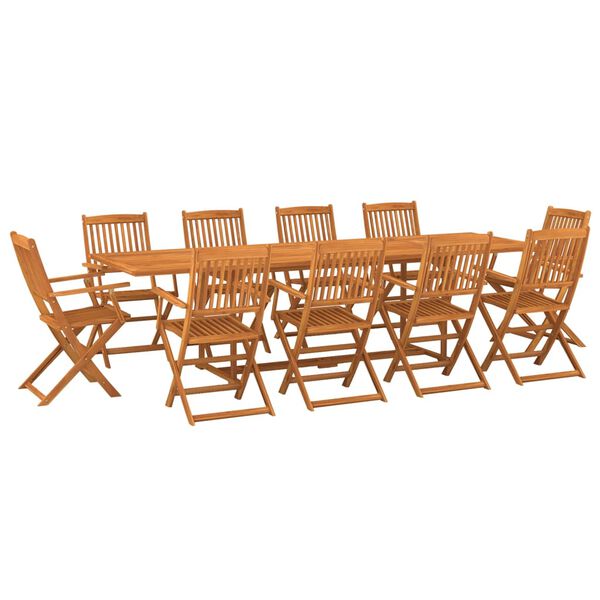 vidaXL 11 pcs conjunto de jantar para jardim 280x90x75cm ac&aacute;cia maci&ccedil;a