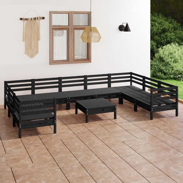 vidaXL 10 pcs conjunto lounge de jardim pinho maci&ccedil;o preto