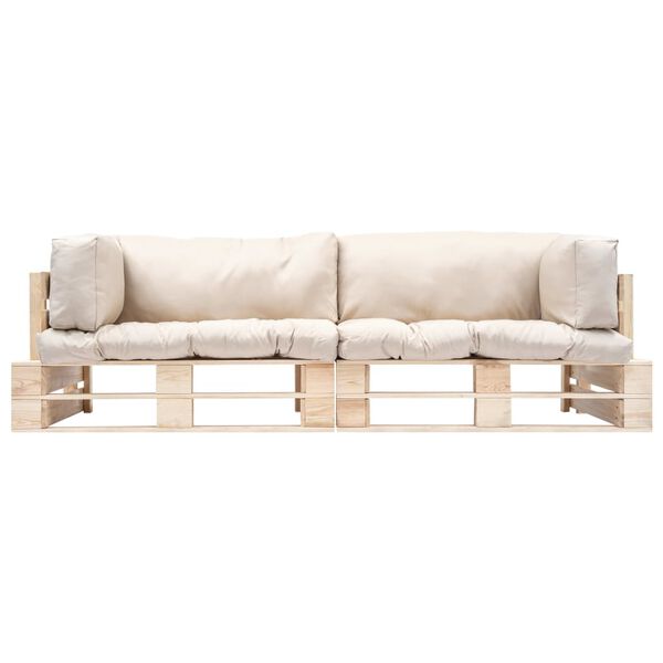 vidaXL Conj. sof&aacute; de paletes 2 pcs com almofad&otilde;es cor areia pinho