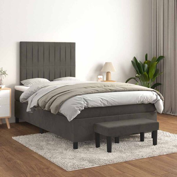 vidaXL Cama boxspring com colch&atilde;o 120x190 cm veludo cinzento-escuro