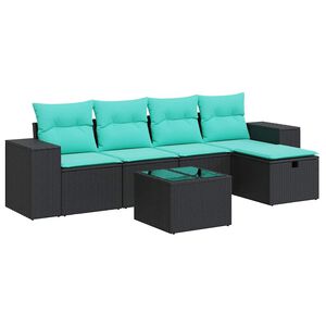 vidaXL 6 pcs conjunto sof&aacute;s de jardim c/ almofad&otilde;es vime PE preto