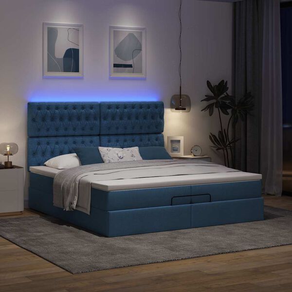 vidaXL Estrutura de cama otomana com colch&otilde;es 200x200cm tecido azul