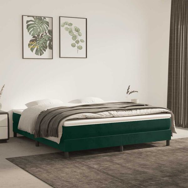 vidaXL Estrutura de cama com molas 180x200 cm veludo verde-escuro