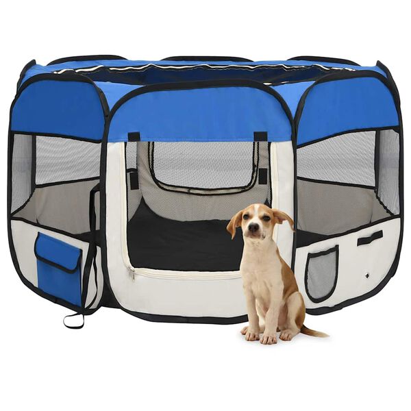vidaXL Parque dobr&aacute;vel p/ c&atilde;o c/ saco de transporte 110x110x58cm azul